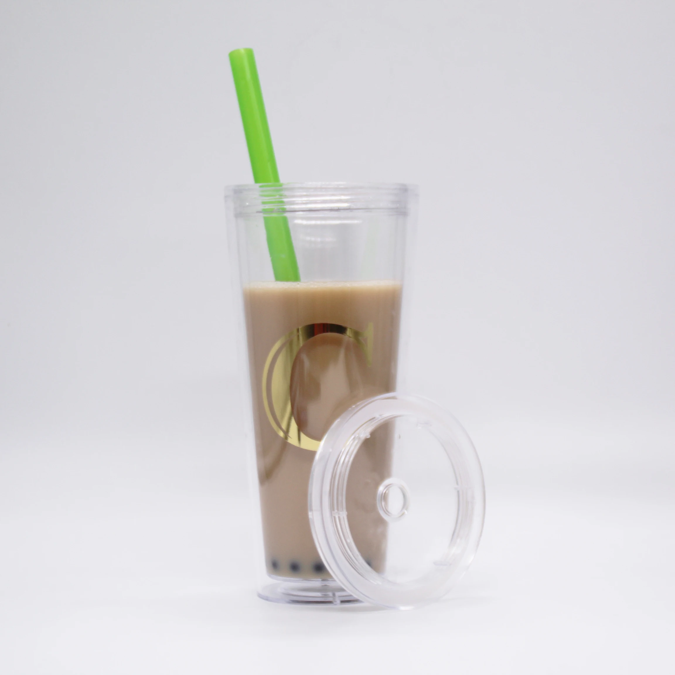 Лидер продаж на Amazon прозрачная акриловая Двухстенная чашка для молока и чая объемом 20 унций без БФА пластиковая Boba с соломинкой