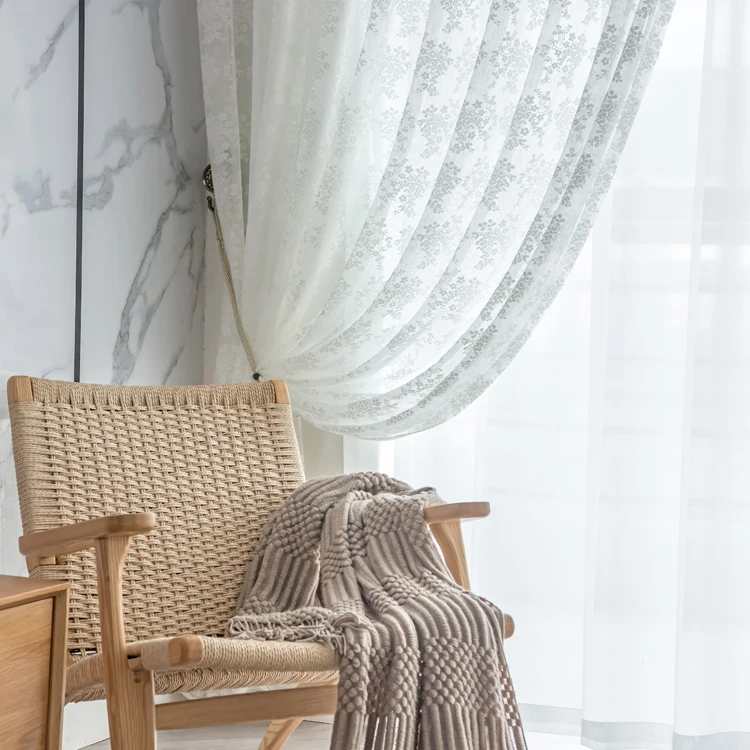 Royal Single cortina lino Jacquard Panel Drapes Luxury sheer curtain window embroidery voile curtain