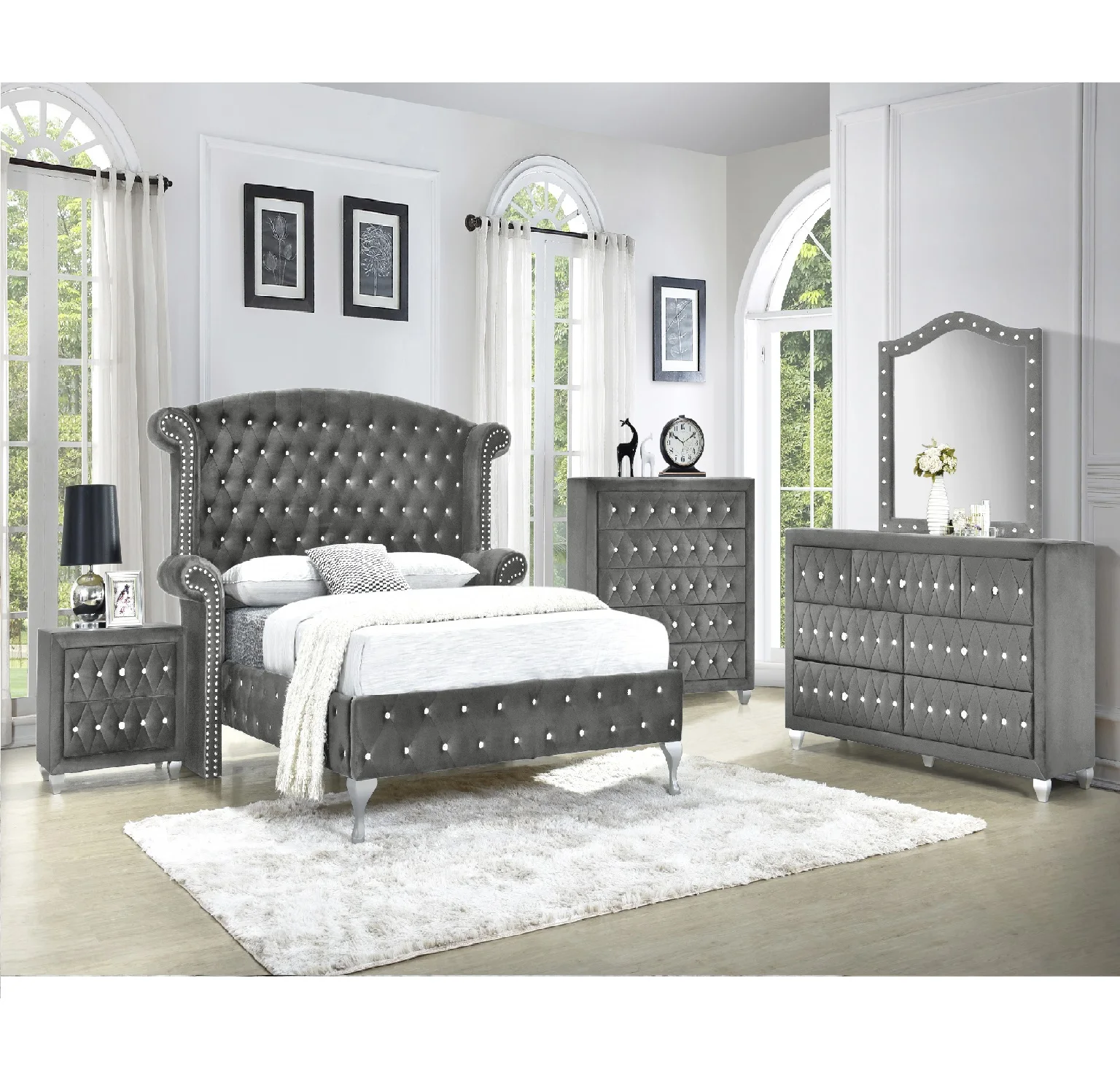 Majestic Velvet Upholstered Bedroom Set - Buy Bedroom Set,Elegant ...