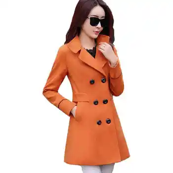 2022 Solid Color Wool Korean black red beige khaki jacket Colder New Woolen Coat Women