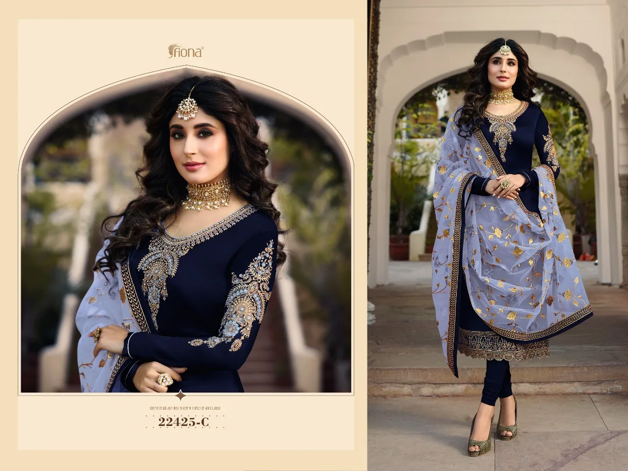 Hit Design Satin Georgette & Embroidery Work Ston Kurti and Full Sleeve  Ston Work with Santton Bottom  Net Duppta