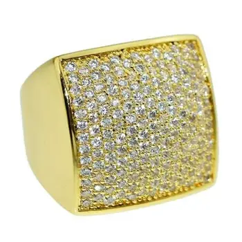 1.63 Carat Square Hip Hop Diamond Ring In 14k Yellow Gold , Hip Hop Style Men's Diamond Ring 14k Yellow Gold,big fashion rings