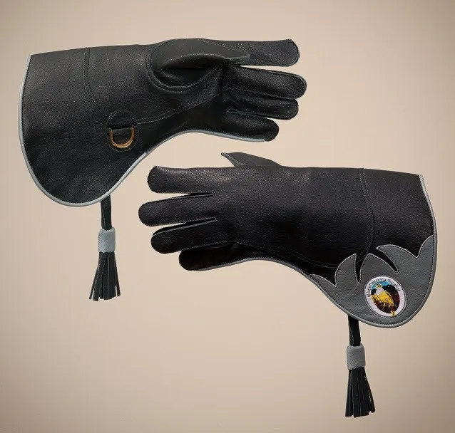 Soft Black Falconry Glove EU Logo Triple Layer Nubuck Leather 12 Inch 3 Layer 