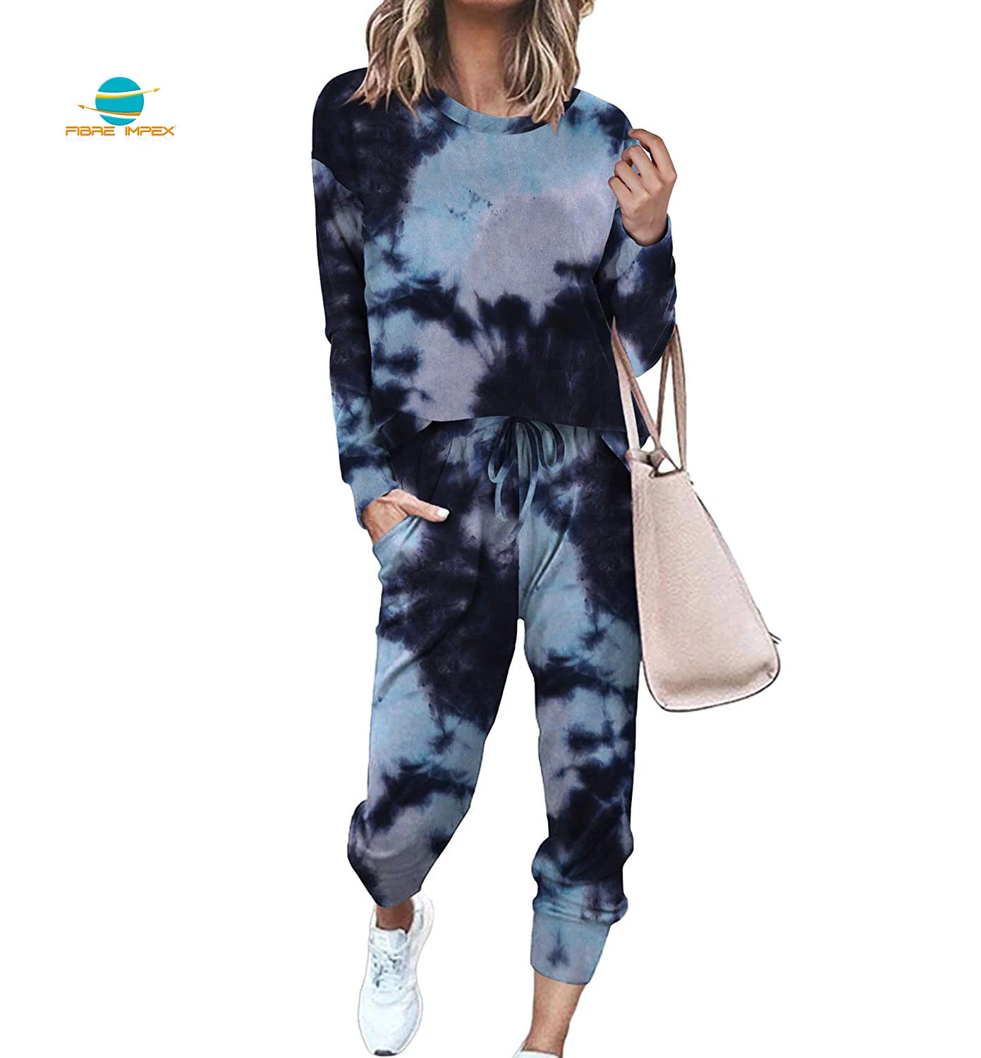 Womens Full-Zip Hoodies with Pockets Tie Dye Long Sleeve Sweatshirt Casual Coat Lounge Sets Yoga Jogging Sweatsuit