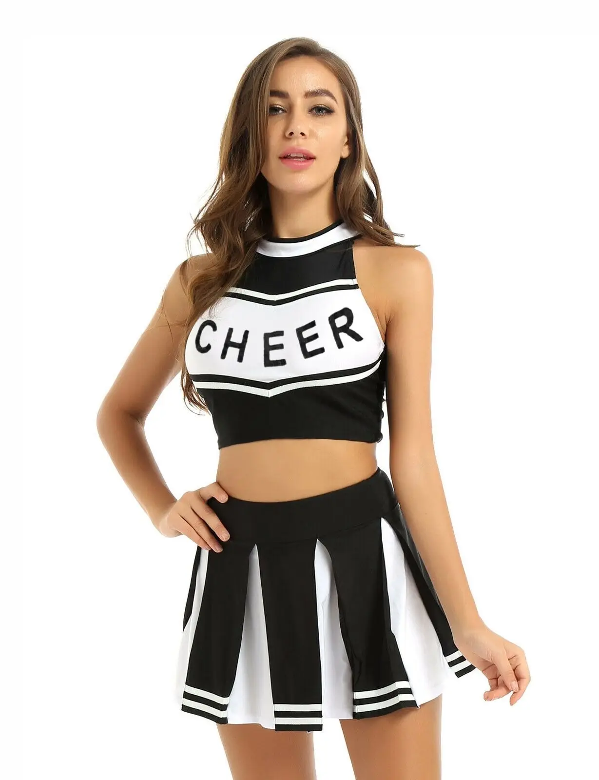 Femmes Écolière papa Imprimé Cheerleader Uniform Rave Danse Fancy Dress Outfit 