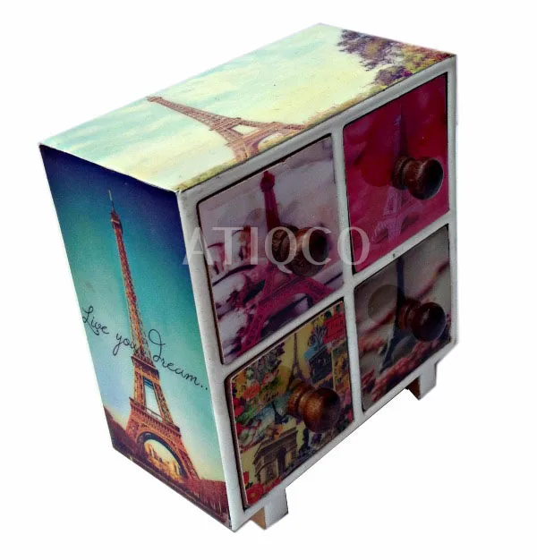 Indian Modern & Latest Design Wooden Painted Drawer Jewelry Chest American Flag Digital Print Latest & Modern Enamel Almirah
