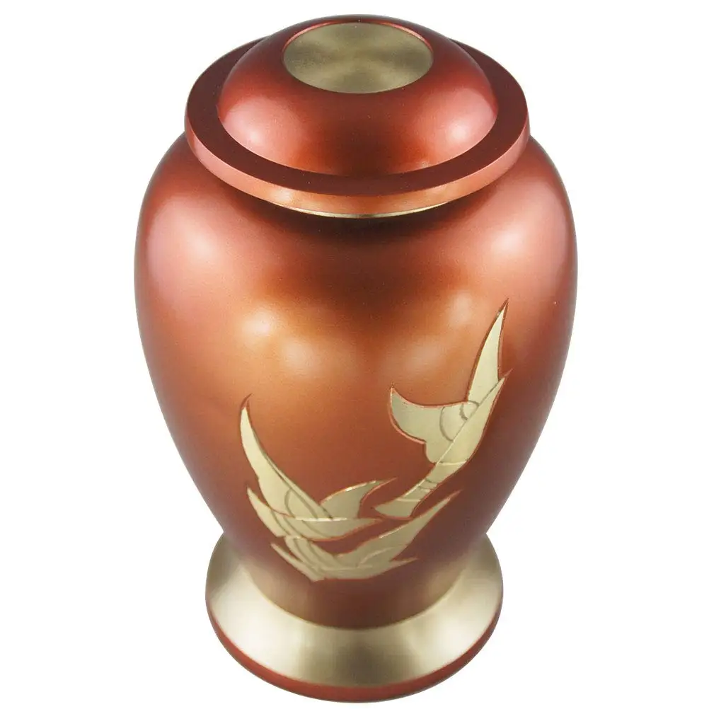 Luxury Gold Fire Cremation Funeral Urn For Adult New Metal Cremation Urn Unique New Metal Adult