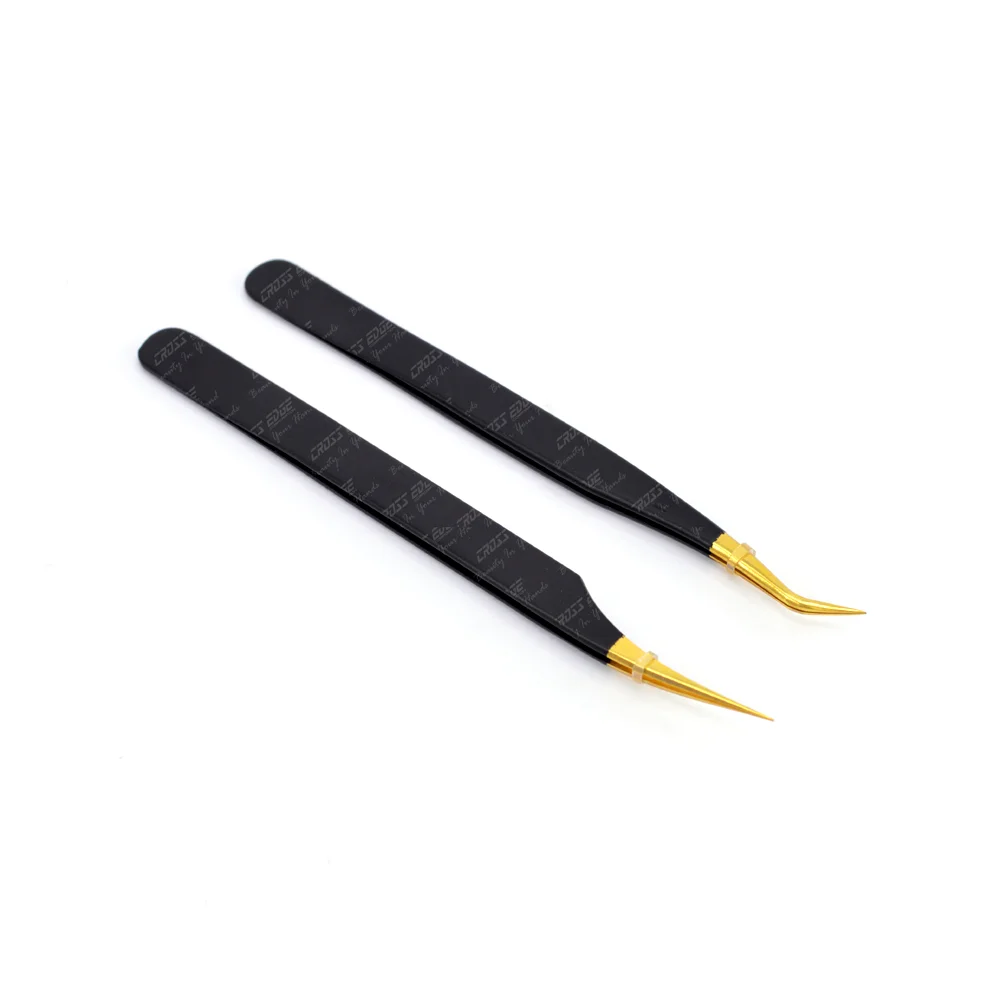 Private Label 45 75 90 Degree L Shape Fiber Tip Tweezers Eyelash