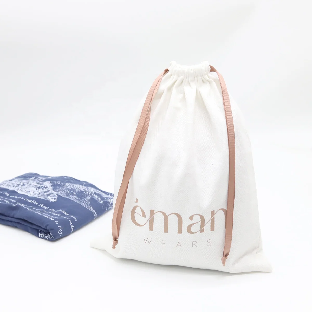 Customized Twill Cotton Fabric Drawstring Dust Bag for Handbag Luxury White  Cotton Flap Dust Packaging Bag for Clothes