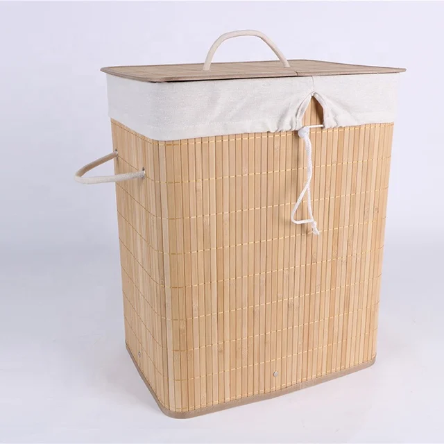 cesta portaoggetti cesta della biancheria in bambù pieghevole con manici in metallo GOPLUS Cestini in bambù con due confezioni contenitore in bambù Marrone scatola di immagazzinaggio 