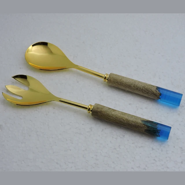 Салатный сервер из смолы и дерева с позолоченной ручкой новейшего дизайна для Бытовых Кухонных столовых приборов Роскошный Глянцевый Золотой салатный