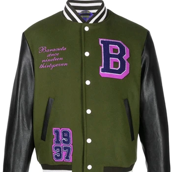Custom chenille embroidery leather sleeve baseball letterman varsity jacket for men plus size men's jackets