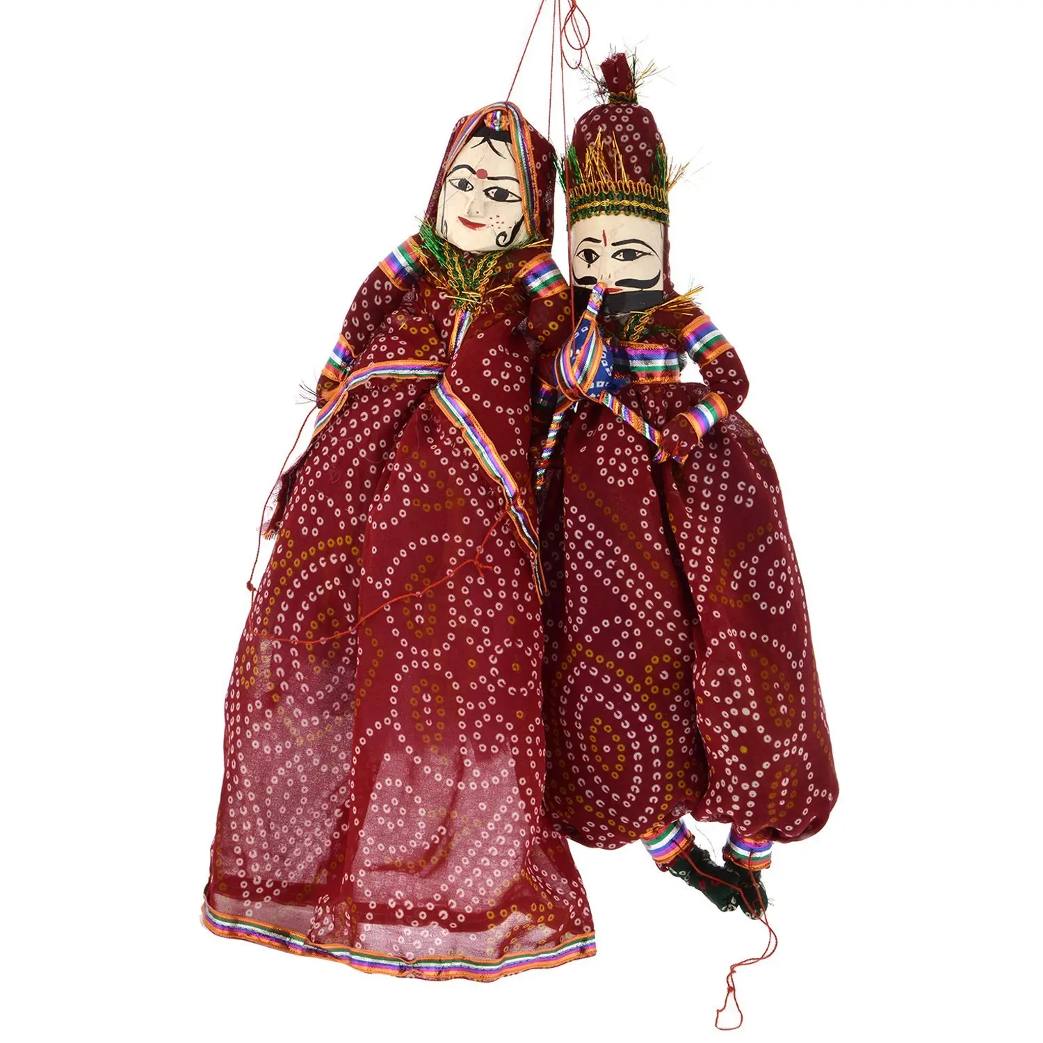 Rajasthani Famous Handmade Puppets Katputli Puppet Pair Home Decor Handcrafted Colorful Wooden Face String Puppet Kathputli in Pair Lot 5Pc