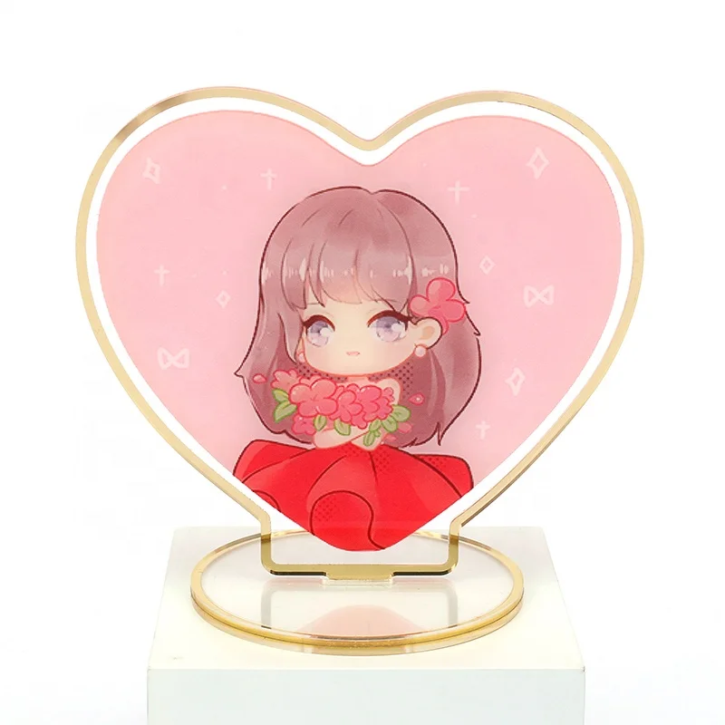 Vograce Clear Keychain Custom Acrylic  Stand Animation Stand Gold Edge Standee