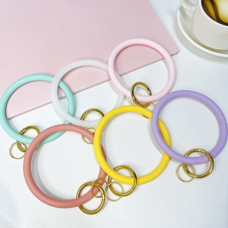 12 Colors Round Circle Rubber Key Ring Bracelet Bangle