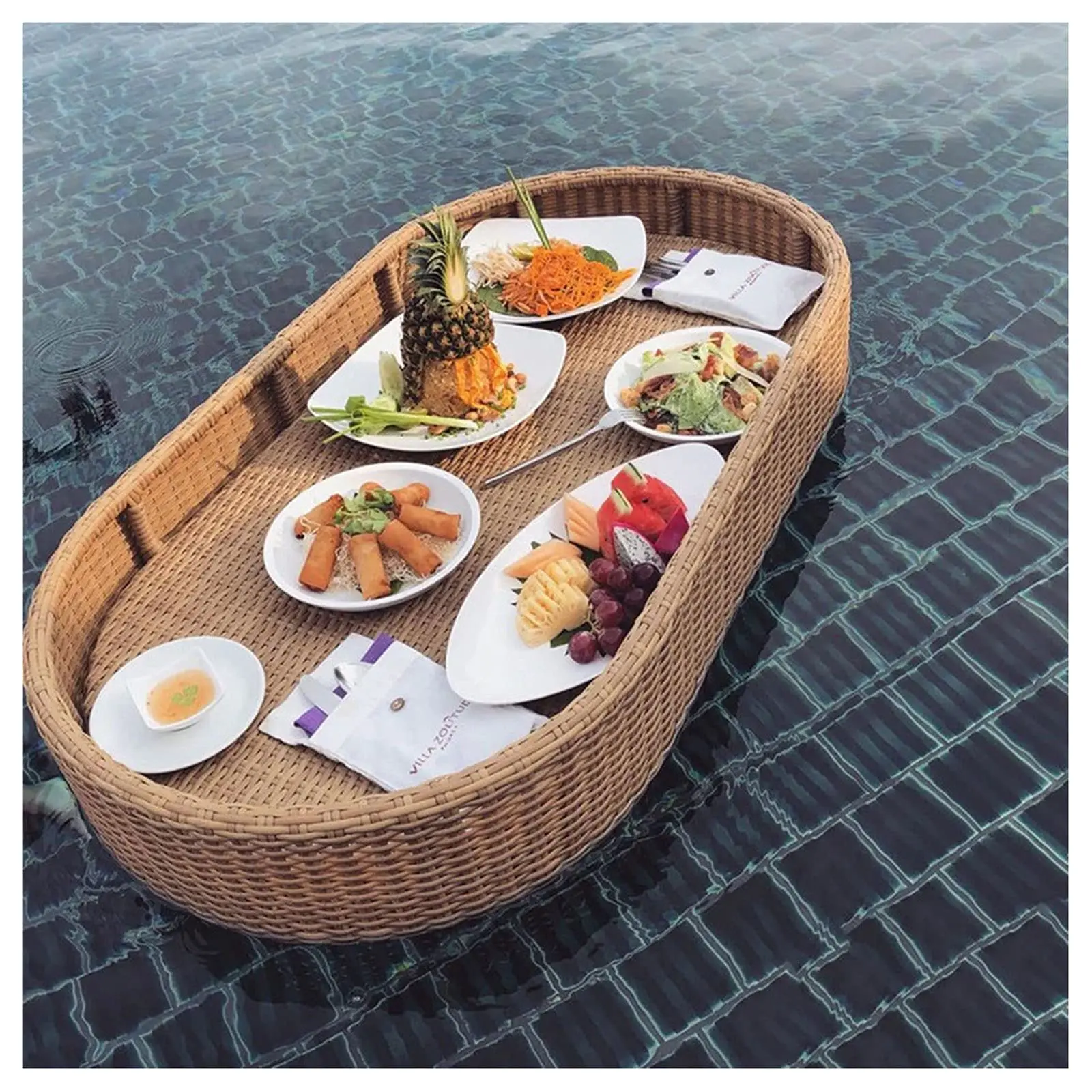 Vietnam Supplier Boat Shaped Pe Rattan Floating Pool Tray Hotel Water