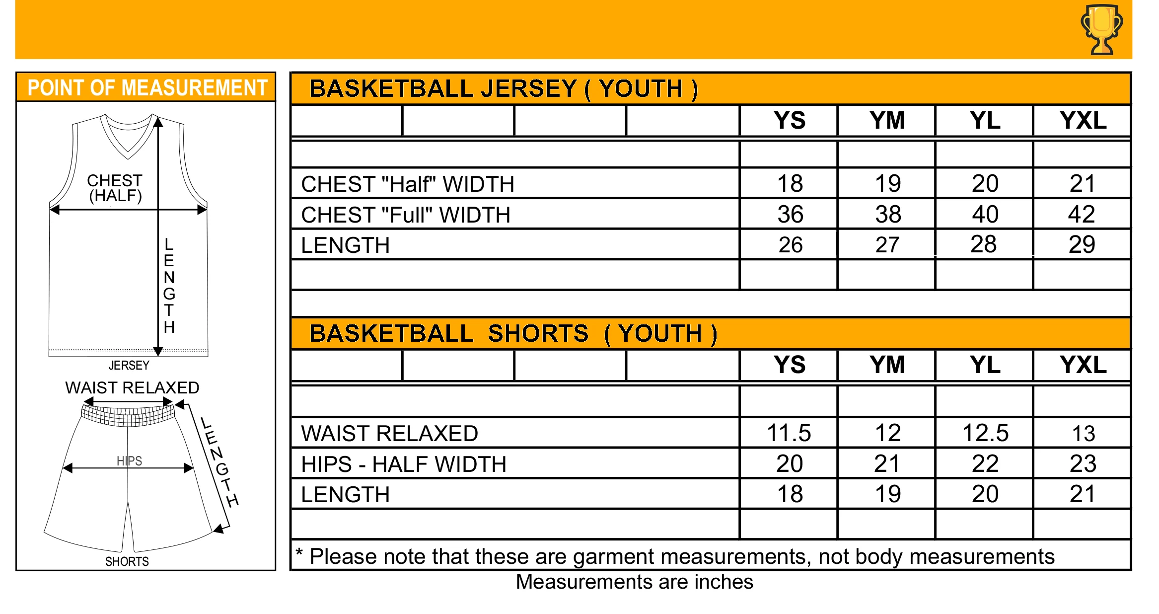 Basketball Uniform Sizing Guide