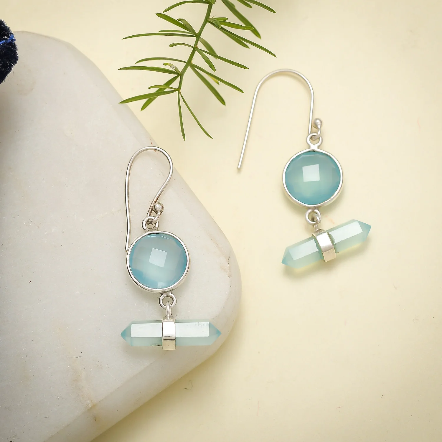 925 Silver Plated AQUA CHALCEDONY & Other Color Stone Variety Square Earrings 925 Silver Plated AQUA CHALCEDONY & Other Color Stone Variety Square Earrings
