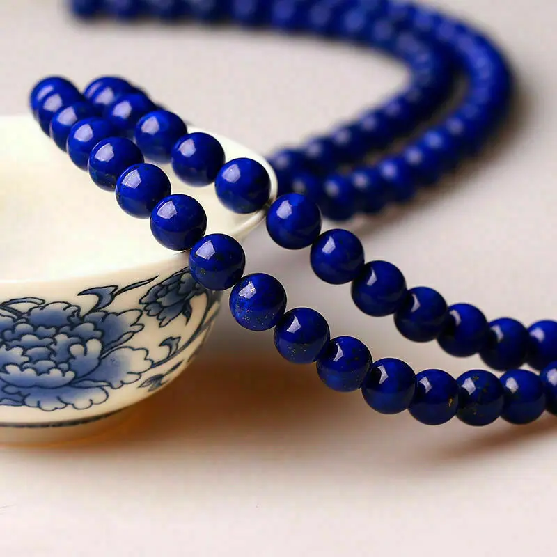 Natural Round Blue Lapis Lazuli Gemstone Loose Beads For Jewellery Making 15" CA