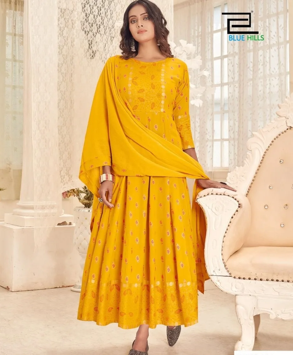 Yellow Colour Anarkali Dress - Fully Flair Long Dress