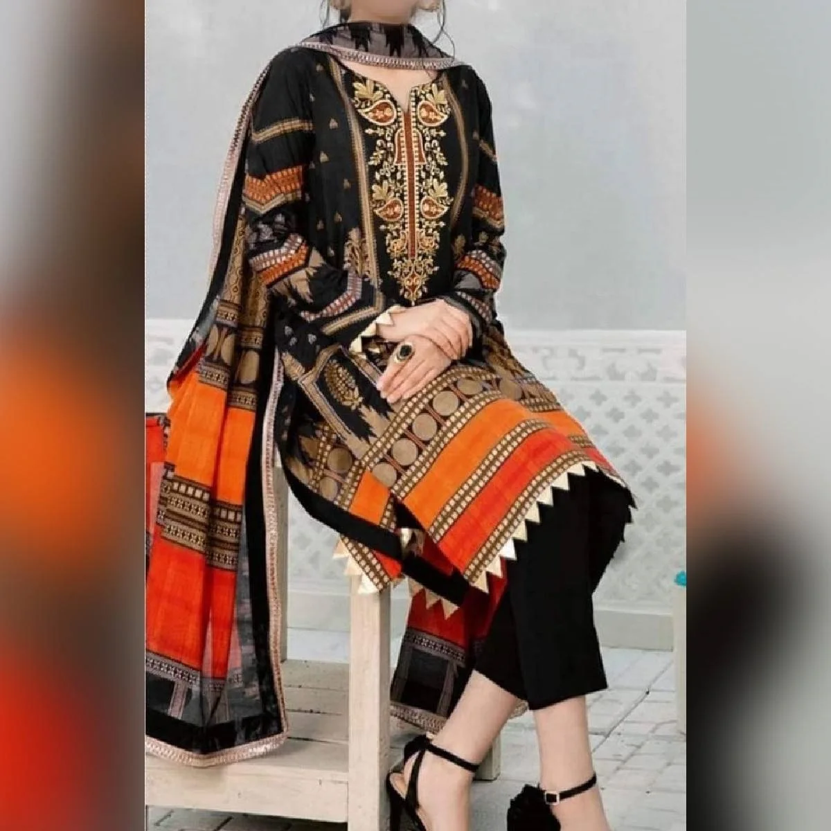 open lace back dress Black Pakistani Palazzo Suit | Ayzel | Fleur De Lis Formals'23 main image 0