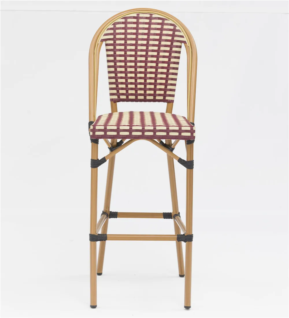Hot selling  aluminum PE rattan  high bar chair  colors optional patio cafe bistro  bar chair