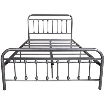Black Metal Bed Frame Queen Size with Headboard and Footboard Single Platform Mattress Base