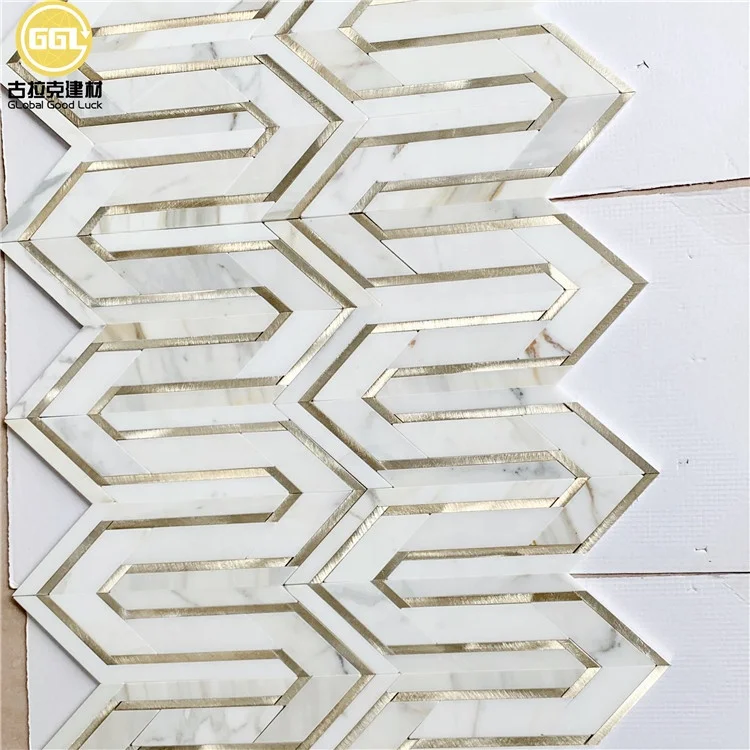 unique design calacatta gold marble mix aluminum tile mosaic for wall