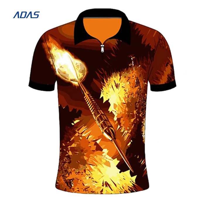 Cheap Custom Logo Dart Polo Sublimation Print Jersey Breathable Zipper Design Your Own for Team Darts Shirt Breathable Polyester