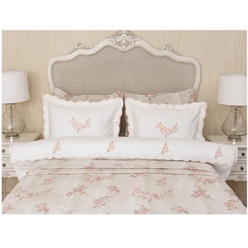 Embroidery Baby Pink Flower Design Duvet Bedding Set High Quality Cotton Duvet Covers Pillowcases for Home Hotel Wedding