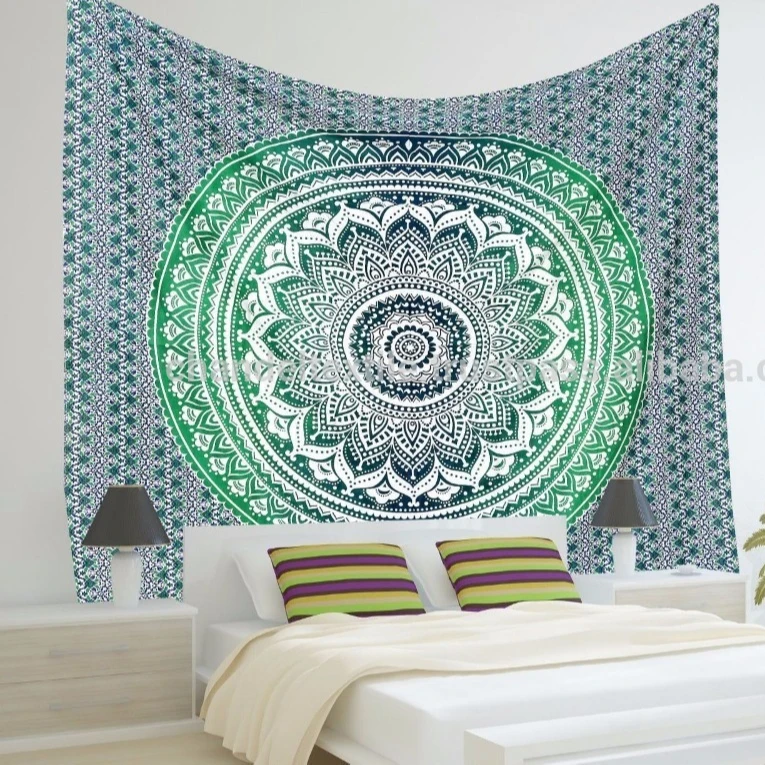 Mandala Ombre Bedspread Wall Hanging Indian Bohemian Decor Twin Blanket ...