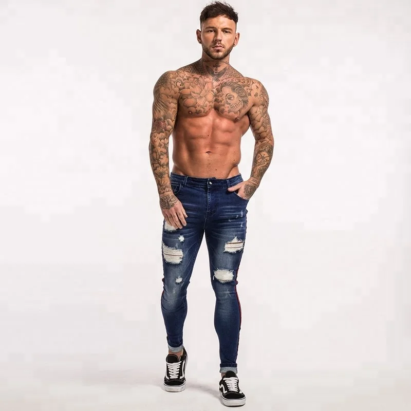 ER デニムパンツ GINGTTOメンズストレッチデニムパンツエラスティックウエスト