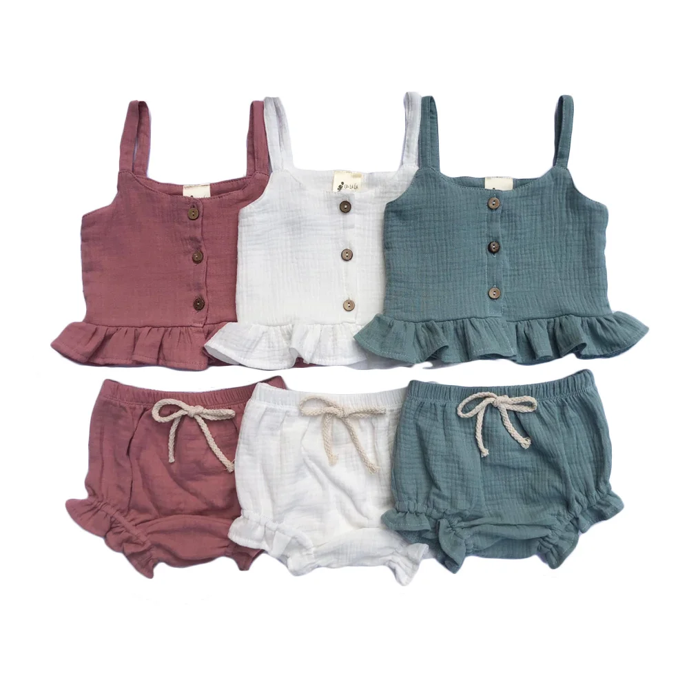 Ensemble D Ete Pour Bebe Fille 2 Pieces Debardeur En Mousseline Avec Boutons Et Mini Short A Cordon Vetement D Ete Buy Vetements Fille D Ete Tenues De Bloomer Haut Et Bulle Ensemble De Vetements Bebe Fille Product On