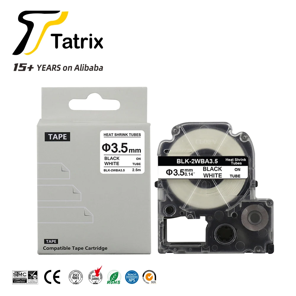 Tatrix LK 4WBA3 BLK 2WBA3.5 BU3.5W  Heat Shrink Tube Label Tape Black on White Compatible for Epson & King Jim Label Printer