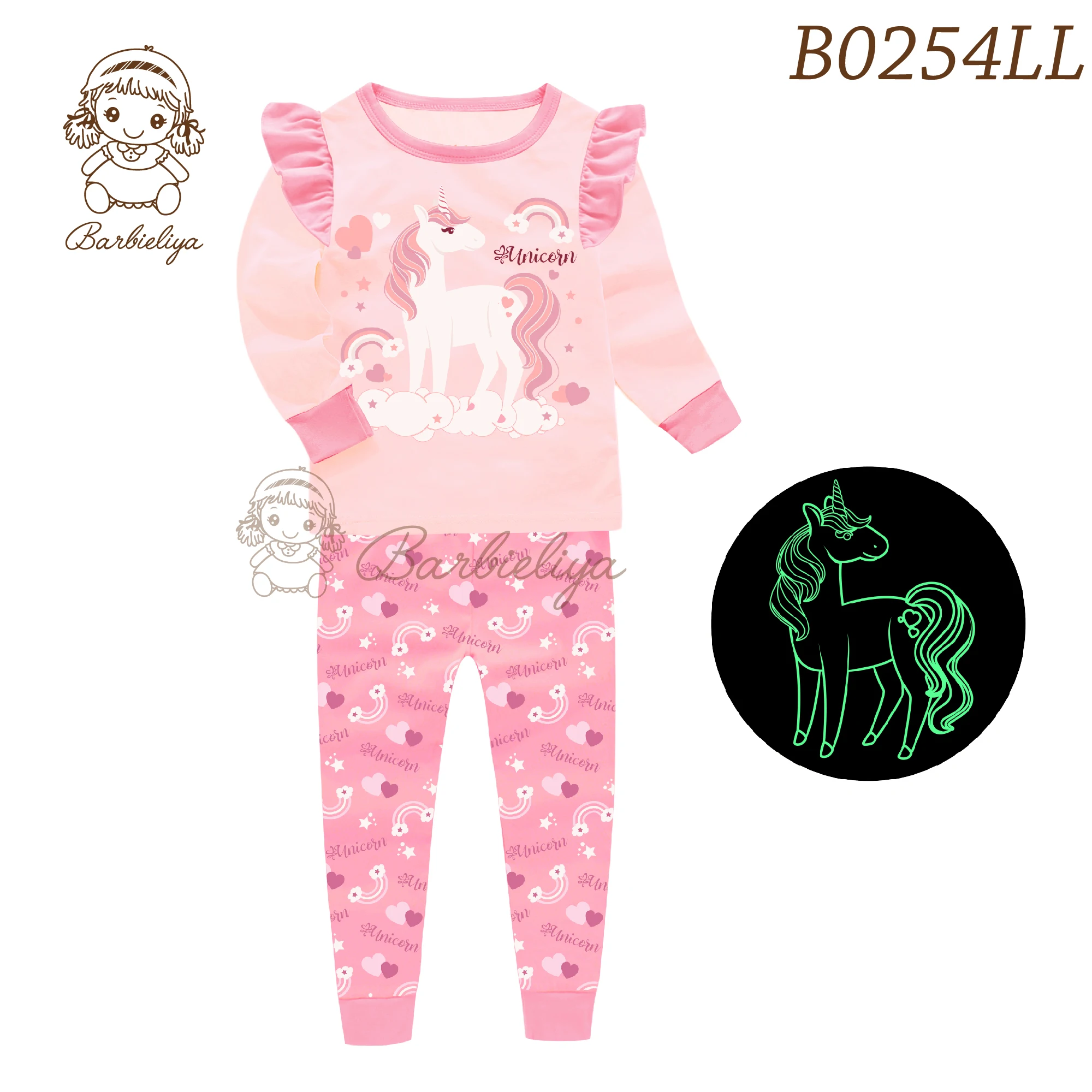 Пижама для девочек, пижама для мальчиков, светящаяся в темноте, единорог, детская длинная короткая Пижама