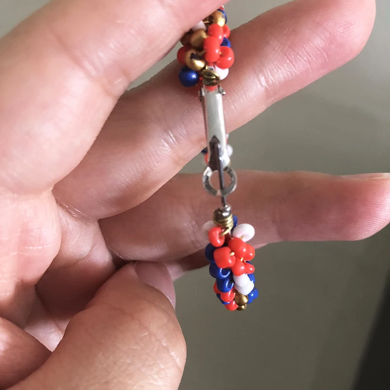 Hot Sale Blue White Red Beaded Hoop Earrings 4th of July Independence Day Beaded Tassel Earrings Women