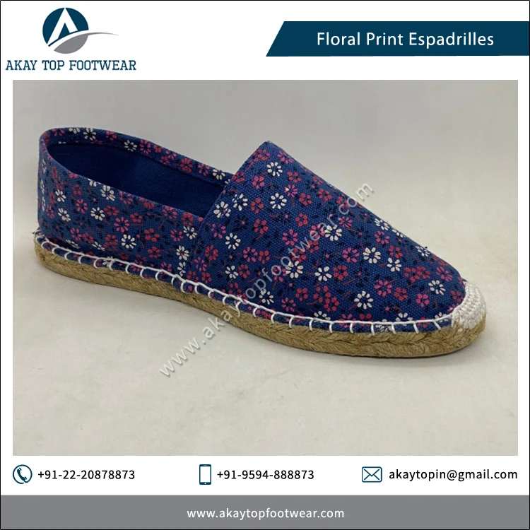 Espadrilles Wholesaler of Finest Quality Lightweight Floral Print Traditional Espadrilles Flat Shoes
