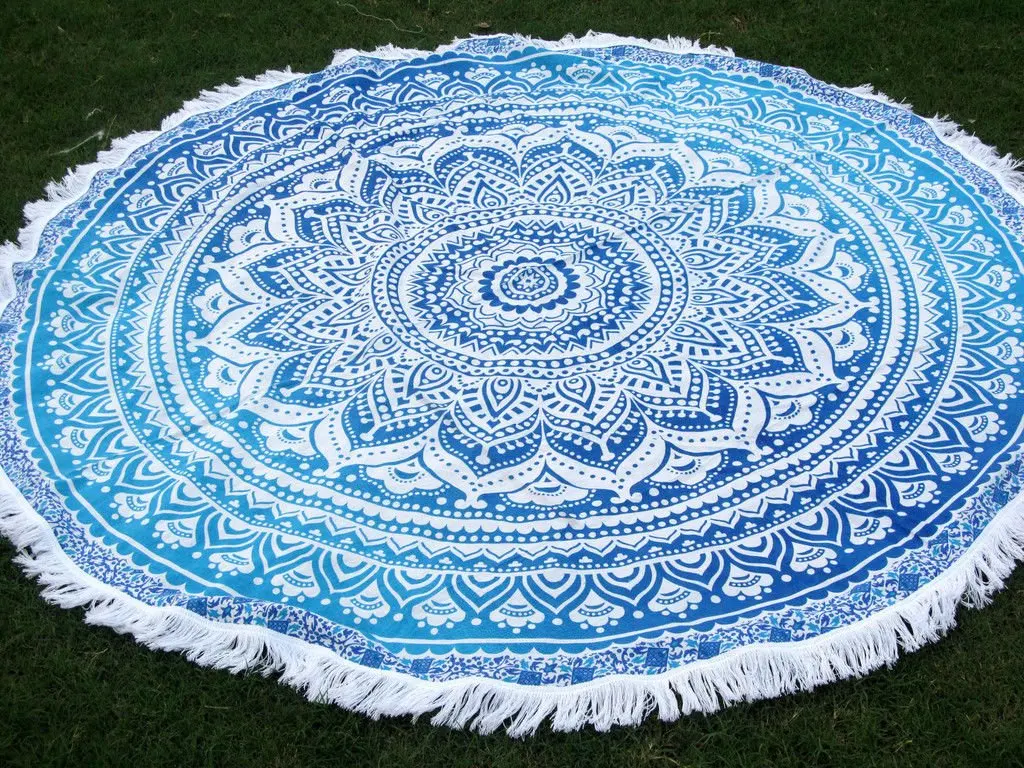 Круглый индийский богемный гобелен с мандалой, плед для пляжа и пикника, коврик для йоги, украшение в стиле бохо, настенное полотенце с мандалой 72 дюйма, круглый коврик