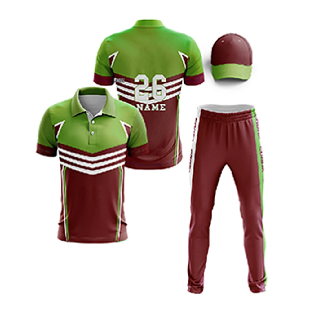 Cricket Uniform Kit Red Green Yellow Jersey Trouser Hat Sublimation 3 Piece  Set - Cricket Best Buy