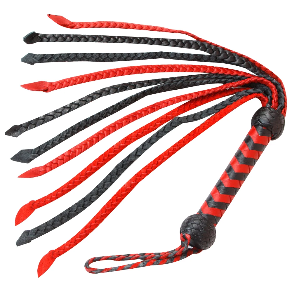 red & black heavy leather flogger cat o nine tails - buy