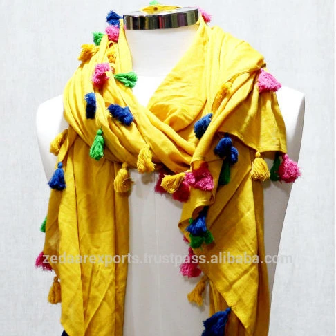 Multicolour Plain Scarf With Tassels Buy Tassel Scarves Pom Pom Tassel Scarf Scarf With Tassel Product On Alibaba Com