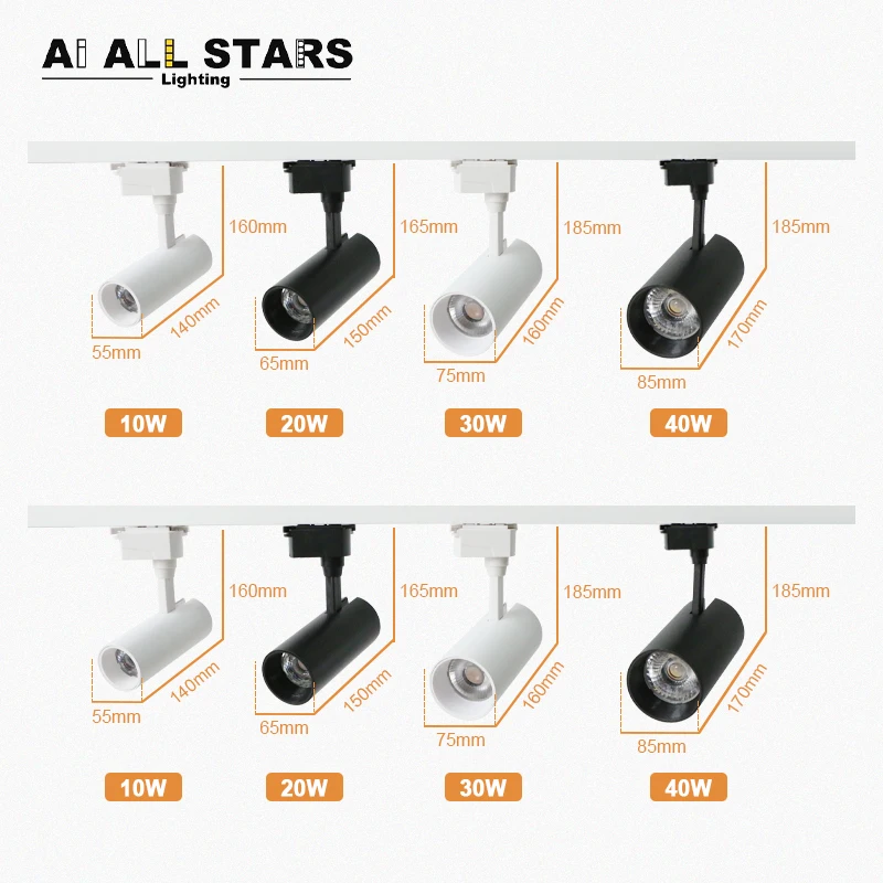 Оптовая продажа, COB светильник 10 Вт, 20 Вт, 30 Вт, 40 Вт, регулируемый светодиодный Трековый светильник, поверхностный монтаж, прожекторы, алюминиевый Трековый светильник