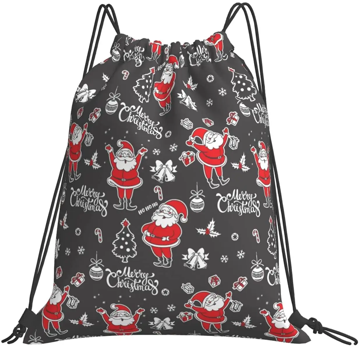 Christmas Outdoor Gym Santa Pattern Sport Backpack Drawstring Bag Custom