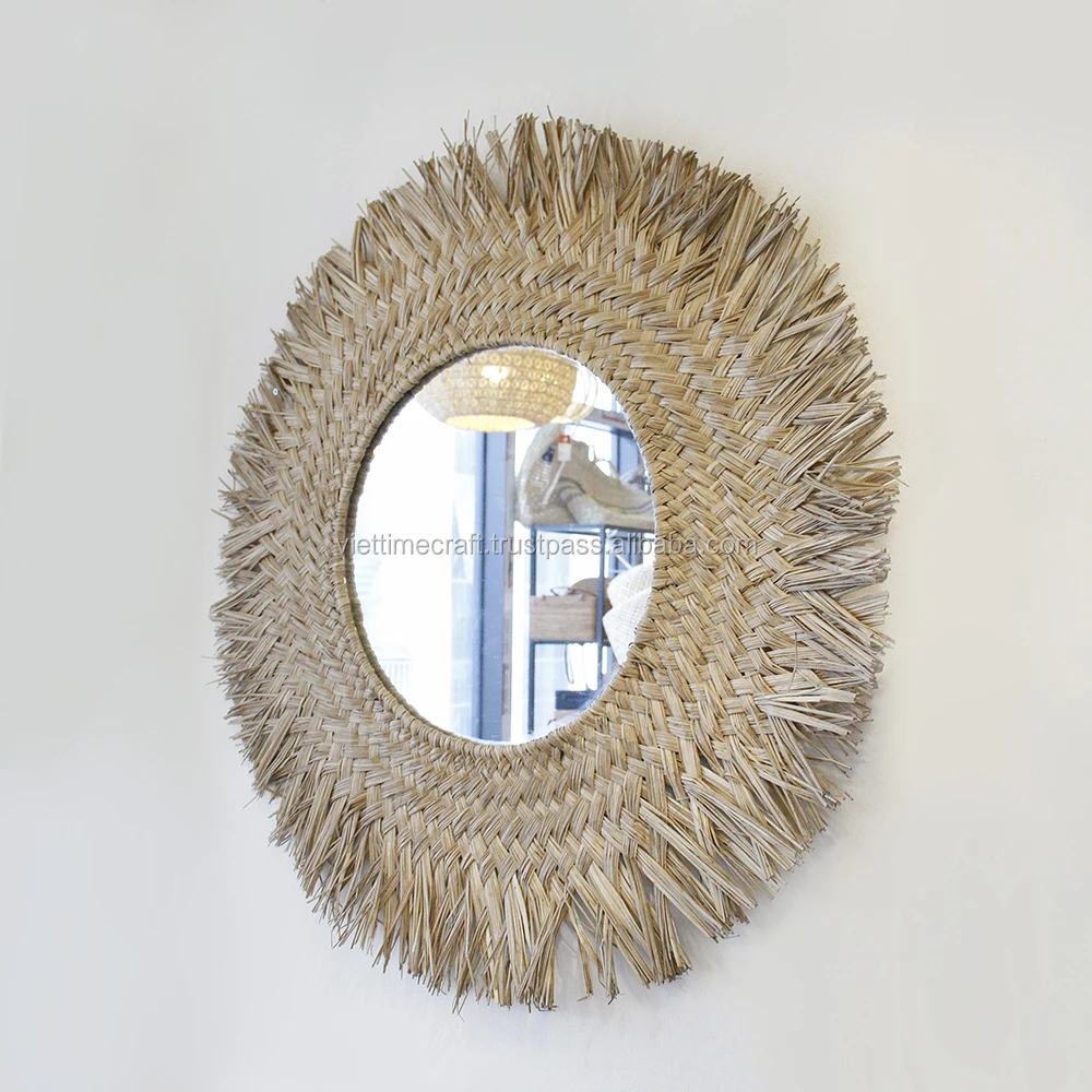 Handmade Grass Woven Wall Mirrors 16in Round Mirrors With Suspending Hook  Vintage Mirroring Tools In Bohemian Nordic And Rustic - AliExpress