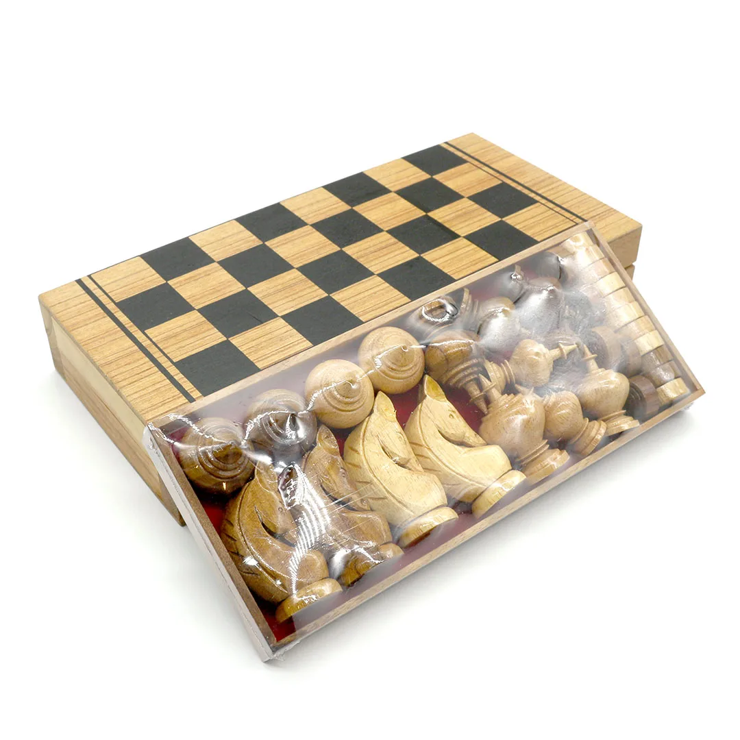 Chess Game in the Open Air with Wooden Chess with Parts of the