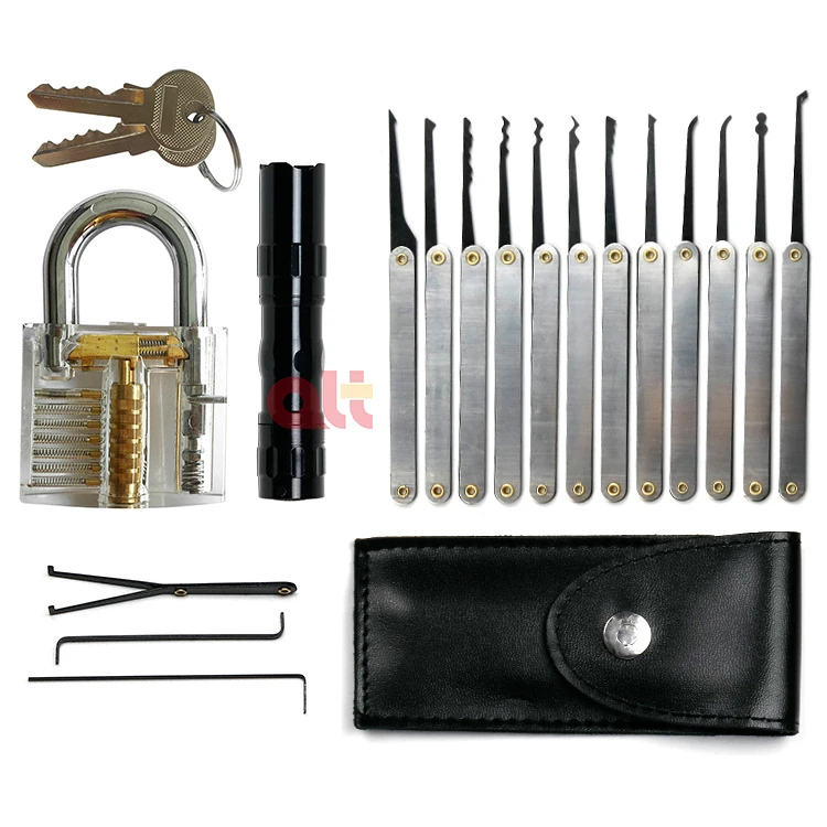 15pcs Lock Picking Set Kit Tool with Transparent Practice Training