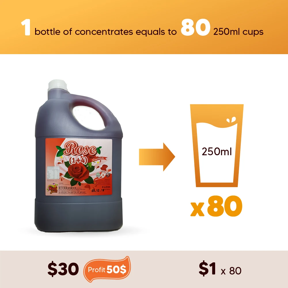 Singapore Delicious Juice Rose Cordial Syrup Concentrate Flavor For