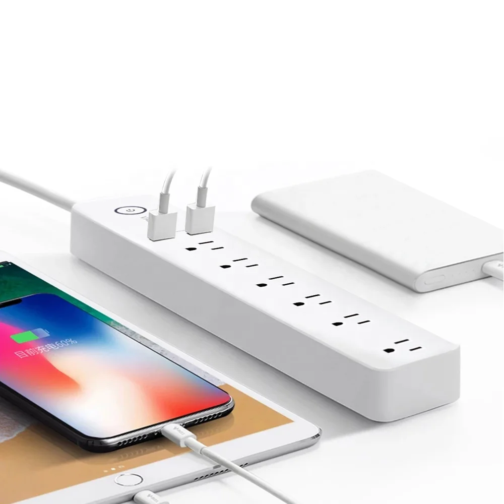Умный сетевой фильтр с 6 розетками и 2 портами USB для быстрой