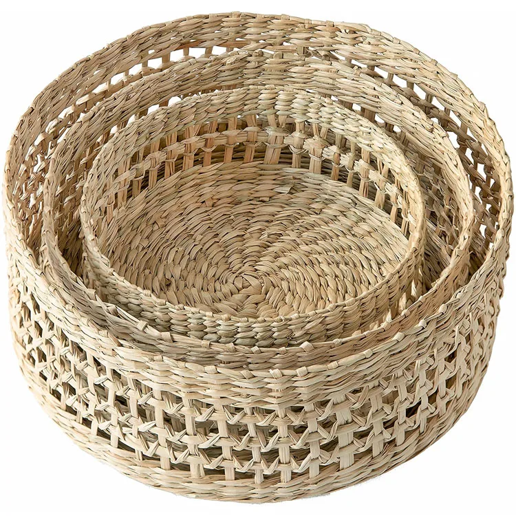 Set Of 3 Round Seagrass Baskets Wall Decor,Seagrass Decor Baskets For