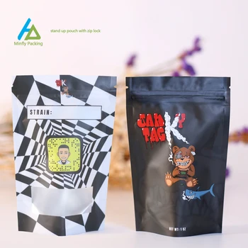 Minfly Digital Printing Custom Smell Proof Clear Plastic Packaging Mylar Stand Up Zipper 3.5 7 14 g Bag with Logo